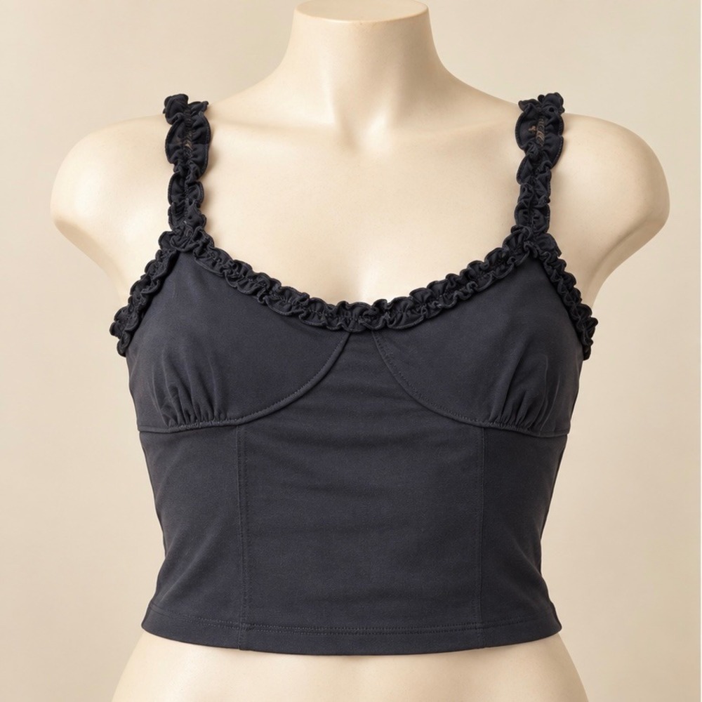 Aeropostale Black Ruffle Trim Cropped Cami Corset Style Tank Top Large